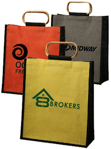 Tote Bags: Jute Tote Bags with Wood Handle